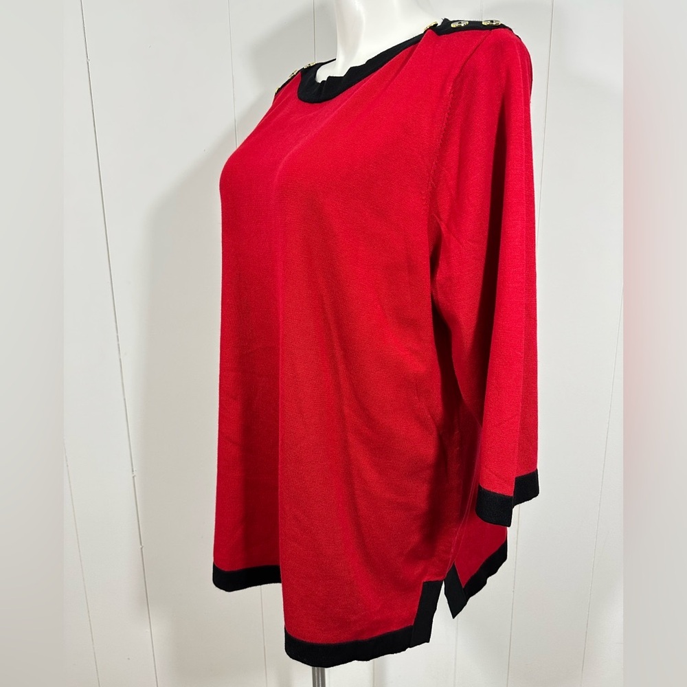 NWT Cable & Gauge Black Red Tunic Boatneck Sweater Plus Sz 3X 3/4 Sleeve - Picture 4 of 10